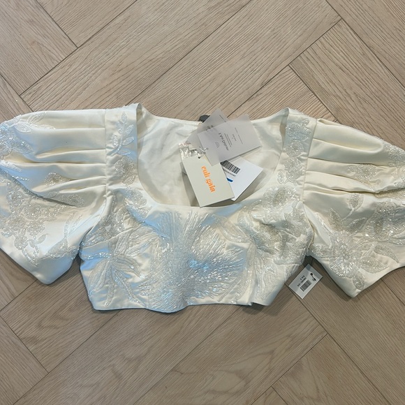 Cult Gaia SINAI BEADED Cream Puff Sleeve Blouse 8 - Picture 6 of 7